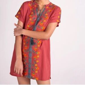 Boho Cotton Embroidered Tassel Dress XS